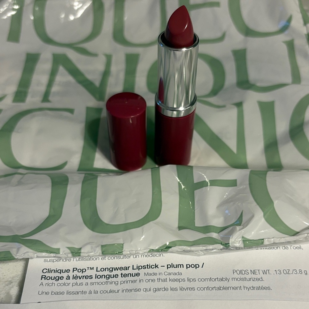 NWT Clinique long wear lipstick in plum pop, full size. Just in- brand new. - Picture 3 of 11